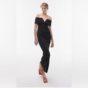 Topshop Off the Shoulder Notch Neck Midi Dress